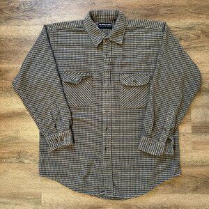 Alaska Bay Casual Button Down Mens Large Beige Plaid Rugged Flannel Shacket